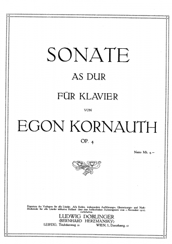 Kornauth - Piano Sonata, Op. 4 - Score