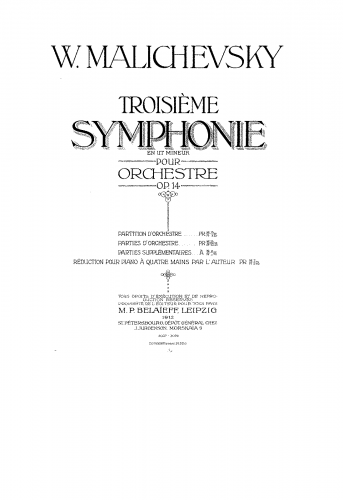 Maliszewski - Symphony No. 3 in C minor - For Piano 4 Hands (Composer) - Score