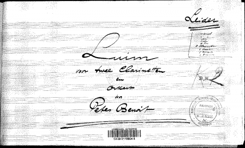 Benoît - Luim - For 2 Clarinets and Piano (Keurvels) - Score