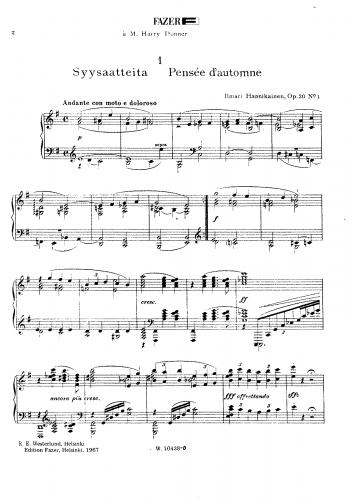 Hannikainen - 5 pianokappaletta - Score