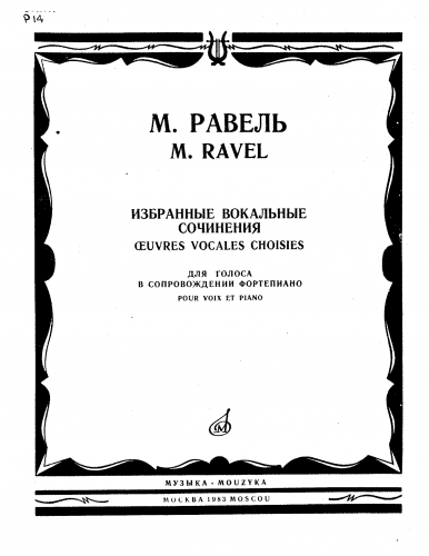 Ravel - Epigrammes de Clément Marot - Score