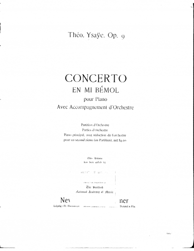 Ysaÿe - Piano Concerto, Op. 9 - For 2 Pianos - Score