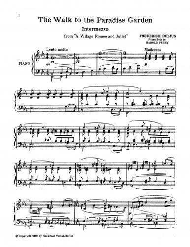Delius - A Village Romeo and Juliet - Intermezzo: The Walk to the Paradise Garden For Piano solo (Perry) - Piano score