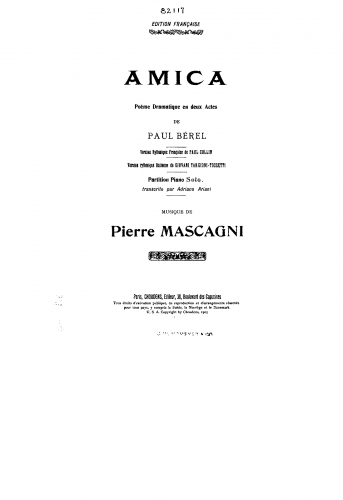 Mascagni - Amica - For Piano solo (Ariani) - Score