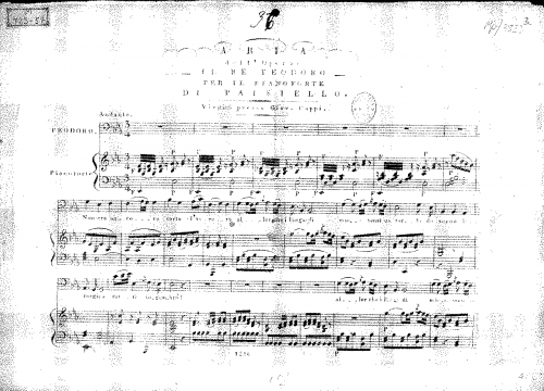 Paisiello - Il re Teodoro in Venezia - Vocal Score Aria: 'Non era ancora' - Score