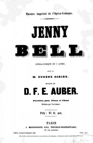 Auber - Jenny Bell - Vocal Score - Score