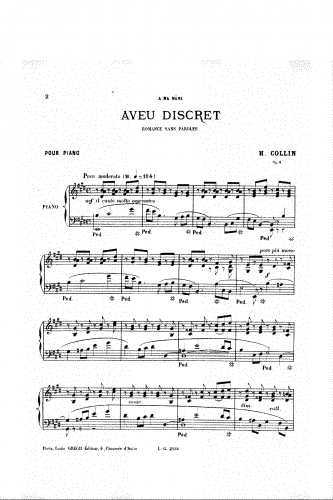 Collin - Aveu discret, Op. 8 - Score