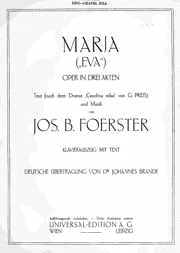 Foerster - Eva / Marja - Vocal Score German - Score