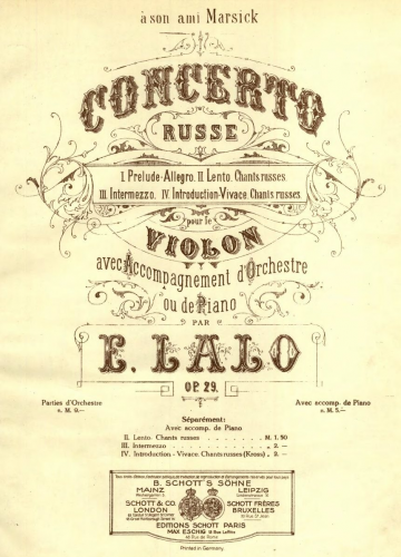 Lalo - Concerto russe - For Violin and Piano (Composer)