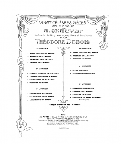 Chauvet - 20 célèbres pièces - Organ Scores - Score