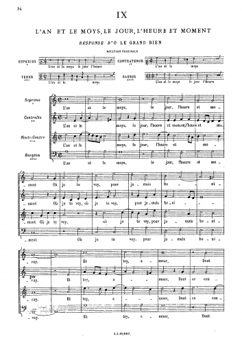 Costeley - L'an et le moys, le jour, l'heure et moment - Score