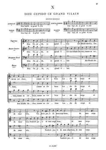 Costeley - Dieu cupido ce grand vilain - Score