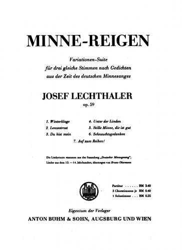 Lechthaler - Minne-Reigen - Score