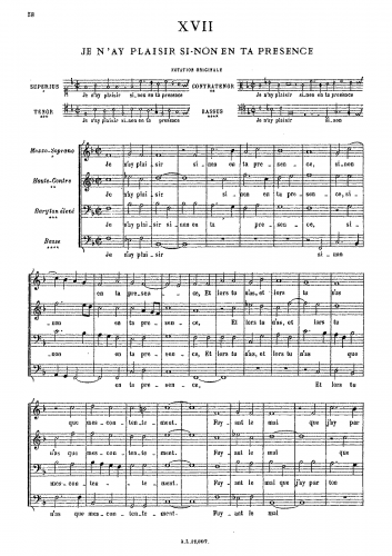 Costeley - Je nâay plaisir si-non en ta presence - Score