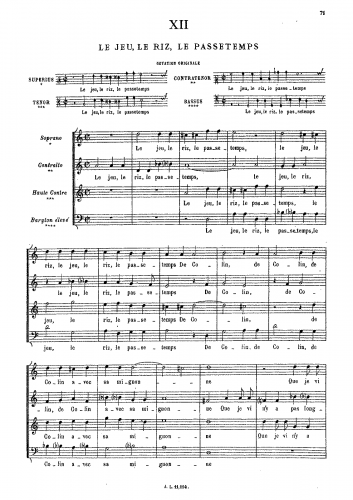 Costeley - Le jeu, le riz, le passetemps - Score