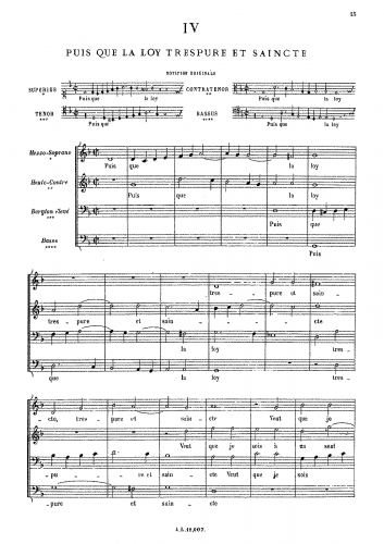 Costeley - Puis que la toy trespure et saicte - Score