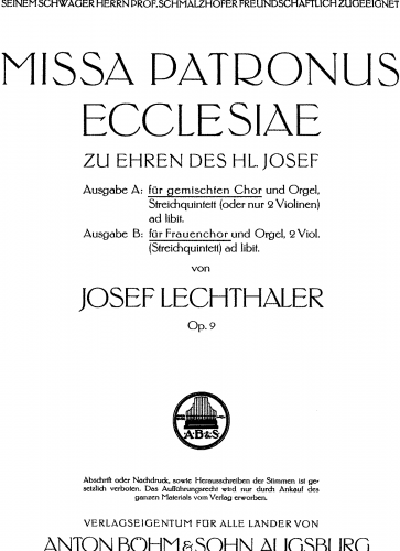 Lechthaler - Missa Patronus ecclesiae - Score