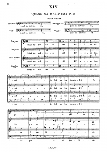 Costeley - Quand ma maitresse rid - Score