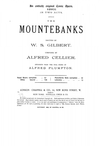 Cellier - The Mountebanks - Vocal Score - Score