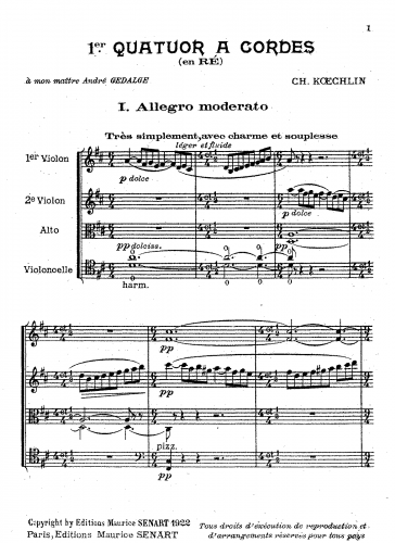 Koechlin - String Quartet No. 1, Op. 51 - Score