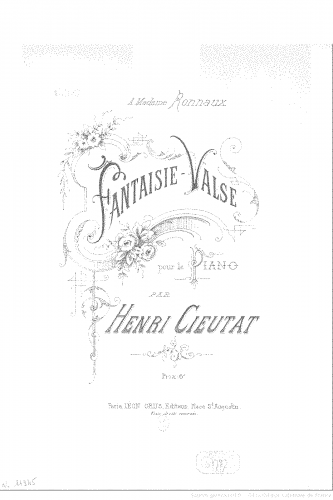 Cieutat - Fantaisie-Valse pour piano - Score