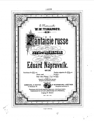 Nápravník - Fantaisie Russe, Op. 39 - For 2 Pianos - Score