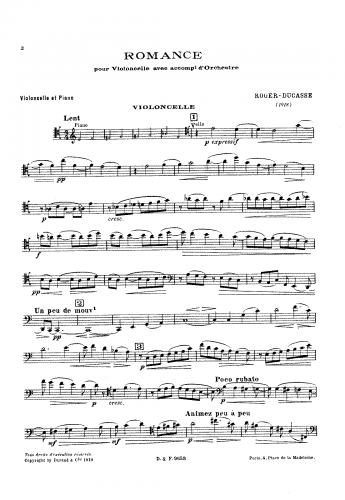 Roger-Ducasse - Romance for cello and piano - Score