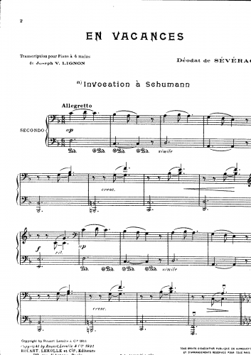 Séverac - En Vacances / Holiday Time / Ferien - For Piano 4 hands (Lignon) - Transcription for piano four hands