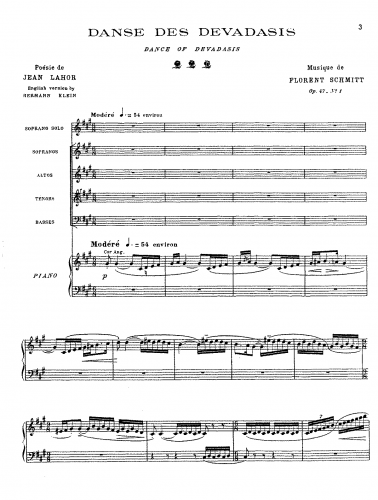 Schmitt - Danse des Devadasis, Op. 47 - Vocal Score - Score