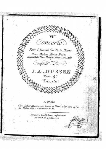 Dussek - Piano Concerto, Op. 27 - Piano Solo