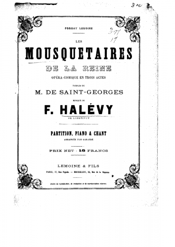Halévy - Les mousquetaires de la reine - Vocal Score - Score