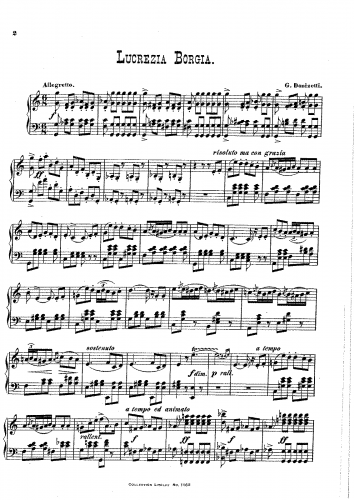Donizetti - Lucrezia Borgia - Selections For Piano solo (Vilbac) - Operatic fantasy for piano solo
