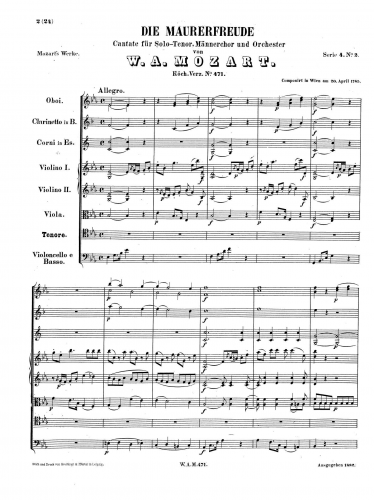 Mozart - Die Maurerfreude - Score