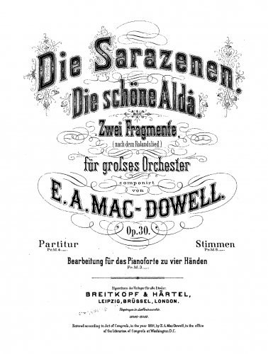 MacDowell - Die Sarazenen & Die schöne Aldâ - For Piano 4 hands - Score