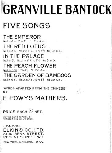 Bantock - 5 Songs - Score