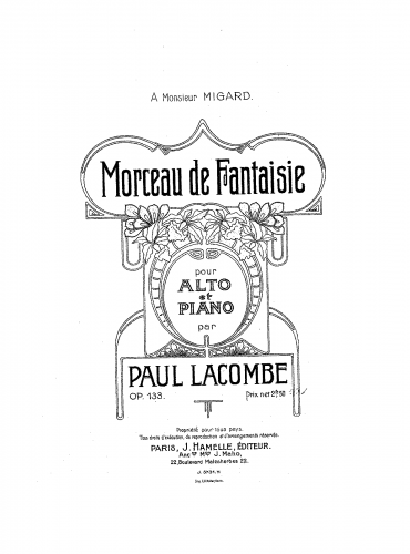 Lacombe - Morceau de fantaisie - Piano Score and Viola part