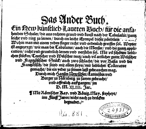 Neusiedler - Das Ander Buch. Ein New künstlich Lautten Buch, für die anfahenden Schuler, 1544 - Complete Book