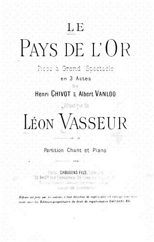 Vasseur - Le pays de l'or - Vocal Score - Score