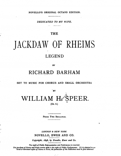 Speer - The Jackdaw of Rheims - Vocal Score - Score