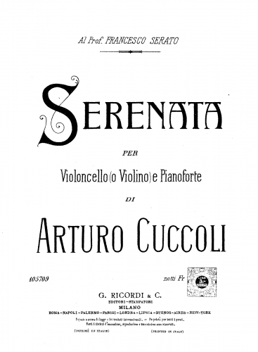 Cuccoli - Serenata for Cello (or Violin) and Piano - Piano score