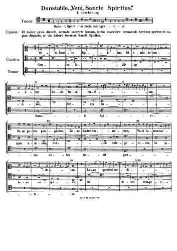 Dunstaple - Hymn: Veni Sancte Spiritus - Score