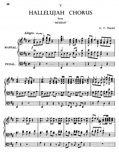 Handel - Messiah - Chorus: Hallelujah (Part II, No. 44) For Organ (West) - Score