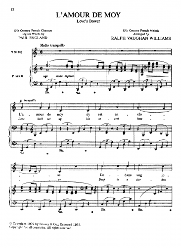 Vaughan Williams - L'amour de moy - Score
