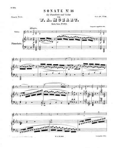 Mozart - Violin Sonata - Scores and Parts