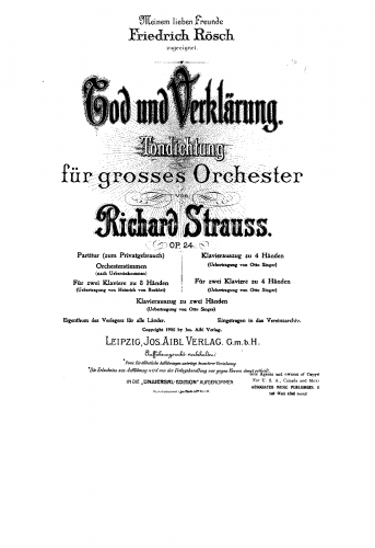 Strauss - Tod und Verklärung, Op. 24 - For 2 Pianos, 8 hands (Bocklet)