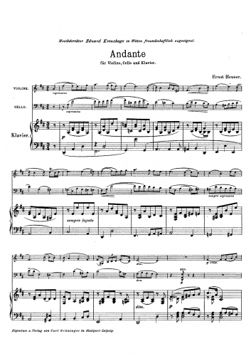 Heuser - Andante for Violin, Cello and Piano - Piano Score