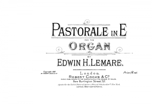 Lemare - Pastorale in E for the organ - Organ Scores - Score