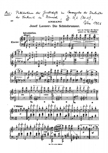 Friedman - Piano Transcriptions (Lanner) - Piano Score - Die Schönbrunner