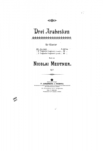 Medtner - Tri arabeski Op. 7 - Piano Score - Score