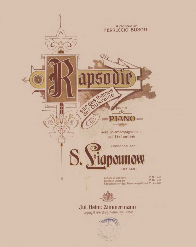 Lyapunov - Rhapsody on Ukrainian Themes - For 2 Pianos - Score